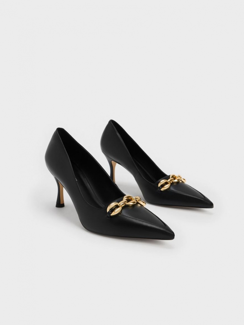 Charles & Keith Avani Chunky Chain Stilleto Heel Pumps Svarte | BLXPC8529