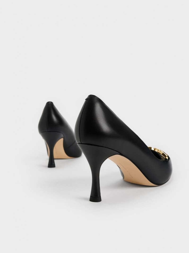 Charles & Keith Avani Chunky Chain Stilleto Heel Pumps Svarte | BLXPC8529