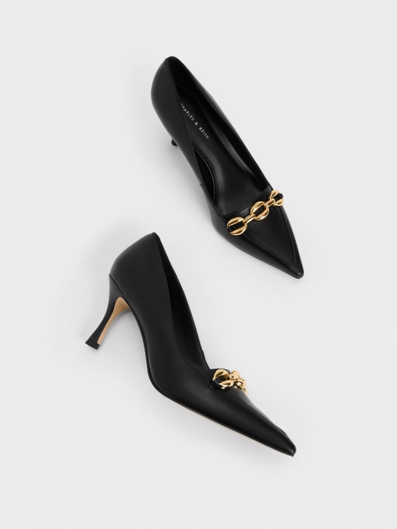 Charles & Keith Avani Chunky Chain Stilleto Heel Pumps Svarte | BLXPC8529