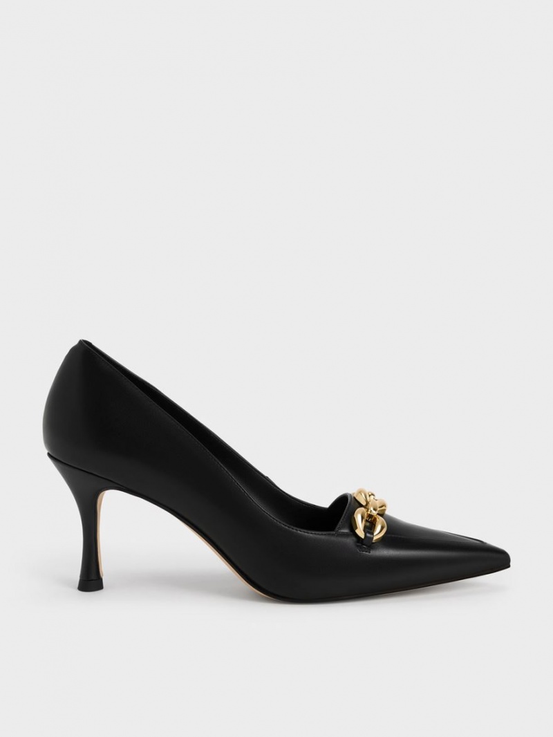 Charles & Keith Avani Chunky Chain Stilleto Heel Pumps Svarte | BLXPC8529