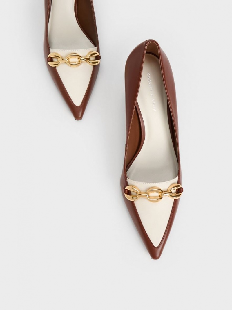 Charles & Keith Avani Chunky Chain Stilleto Heel Pumps Brune | XOFAG9518