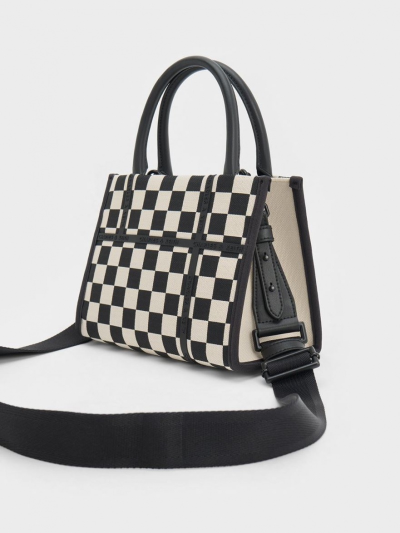 Charles & Keith Avenue Checkered Tote Veske Svarte | FCDVO6014