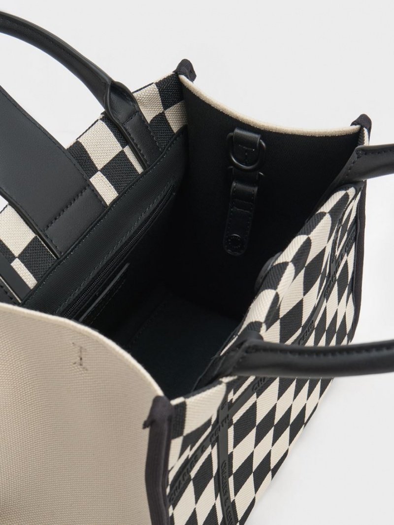 Charles & Keith Avenue Checkered Tote Veske Svarte | FCDVO6014