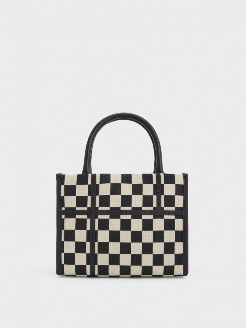 Charles & Keith Avenue Checkered Tote Veske Svarte | FCDVO6014