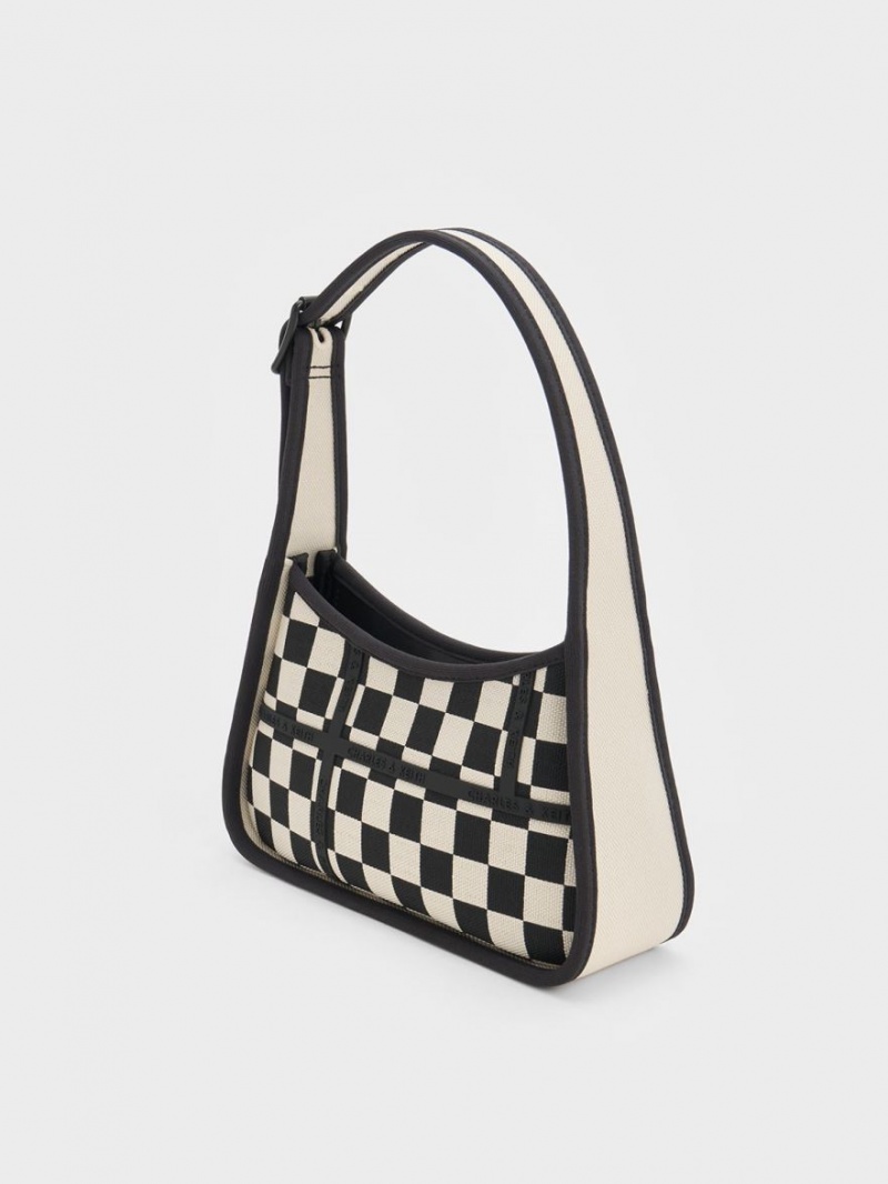 Charles & Keith Avenue Checkered Trapeze Skulderveske Svarte | MIVWJ8349