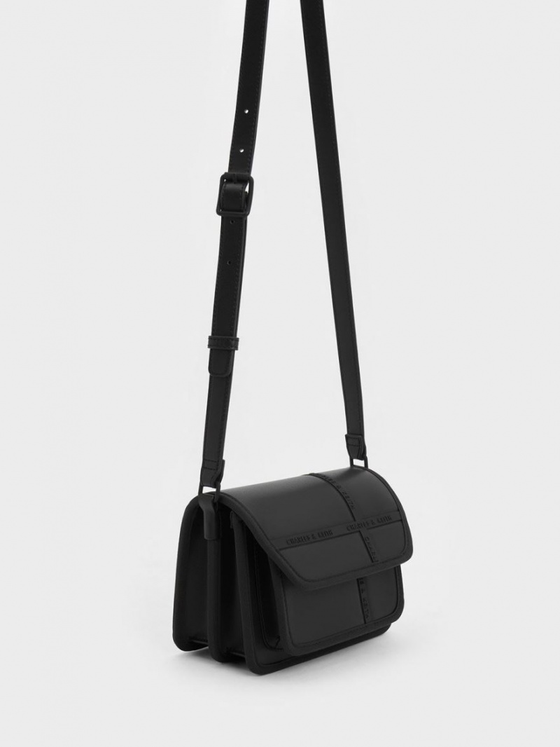 Charles & Keith Avenue Contrast-Trim Crossbody Veske Svarte | HDLYN5398