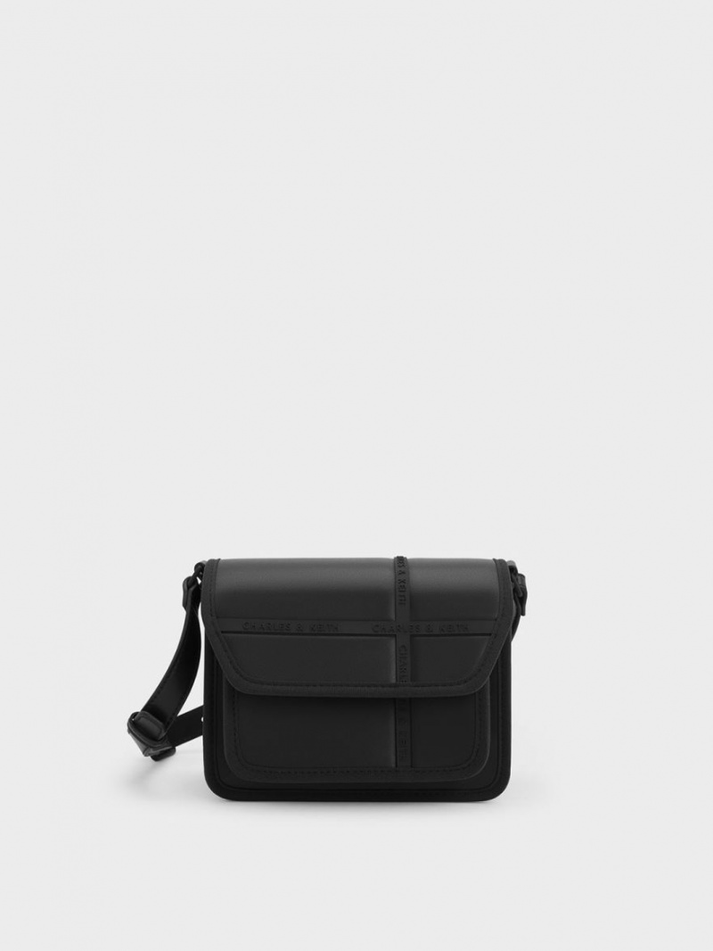 Charles & Keith Avenue Contrast-Trim Crossbody Veske Svarte | HDLYN5398