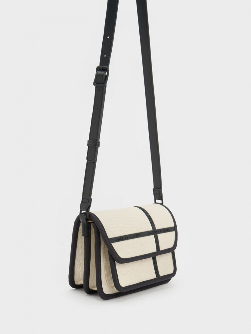 Charles & Keith Avenue Contrast-Trim Crossbody Veske Pisket Krem | ZMVKB6102