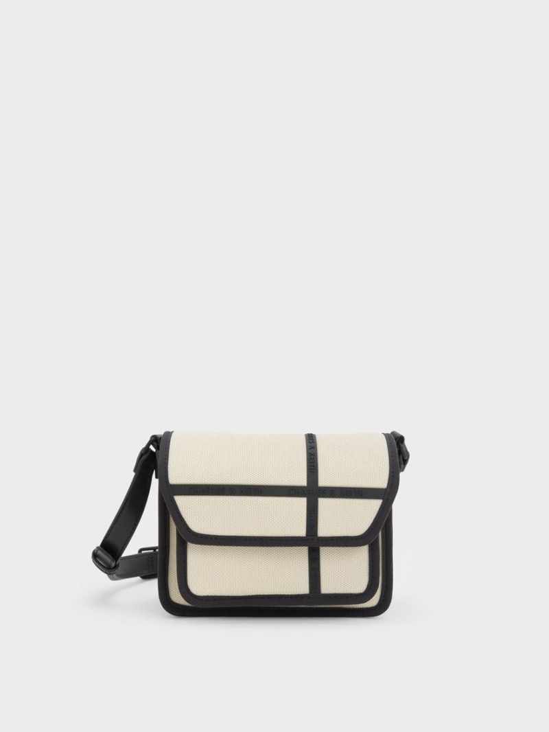 Charles & Keith Avenue Contrast-Trim Crossbody Veske Pisket Krem | ZMVKB6102