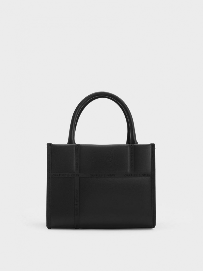 Charles & Keith Avenue Contrast-Trim Tote Veske Svarte | LSFVD3296