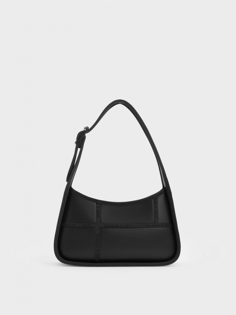 Charles & Keith Avenue Contrast-Trim Trapeze Skulderveske Svarte | SUMKV0638