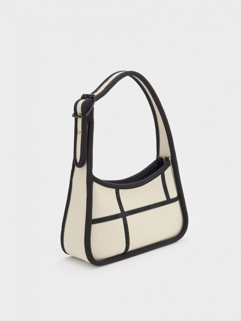 Charles & Keith Avenue Contrast-Trim Trapeze Skulderveske Pisket Krem | DTJVY2857