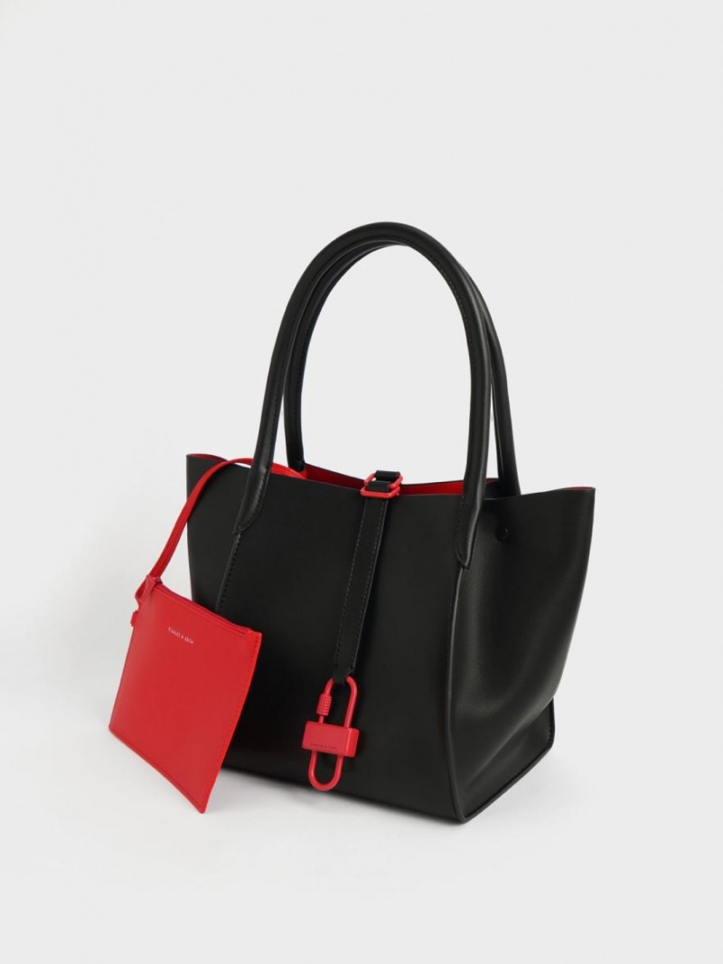 Charles & Keith Balta Belted Tote Veske Svarte | IWRON5076