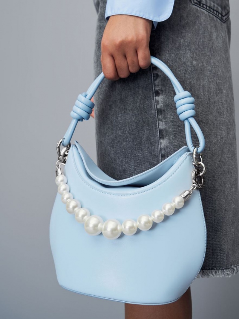 Charles & Keith Bead-Embellished Knotted Håndveske Lyse Blå | VRKJS4275