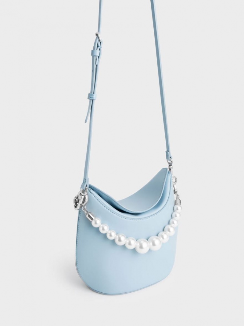 Charles & Keith Bead-Embellished Knotted Håndveske Lyse Blå | VRKJS4275