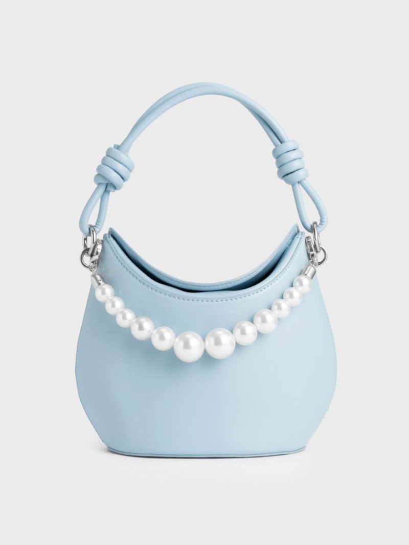 Charles & Keith Bead-Embellished Knotted Håndveske Lyse Blå | VRKJS4275