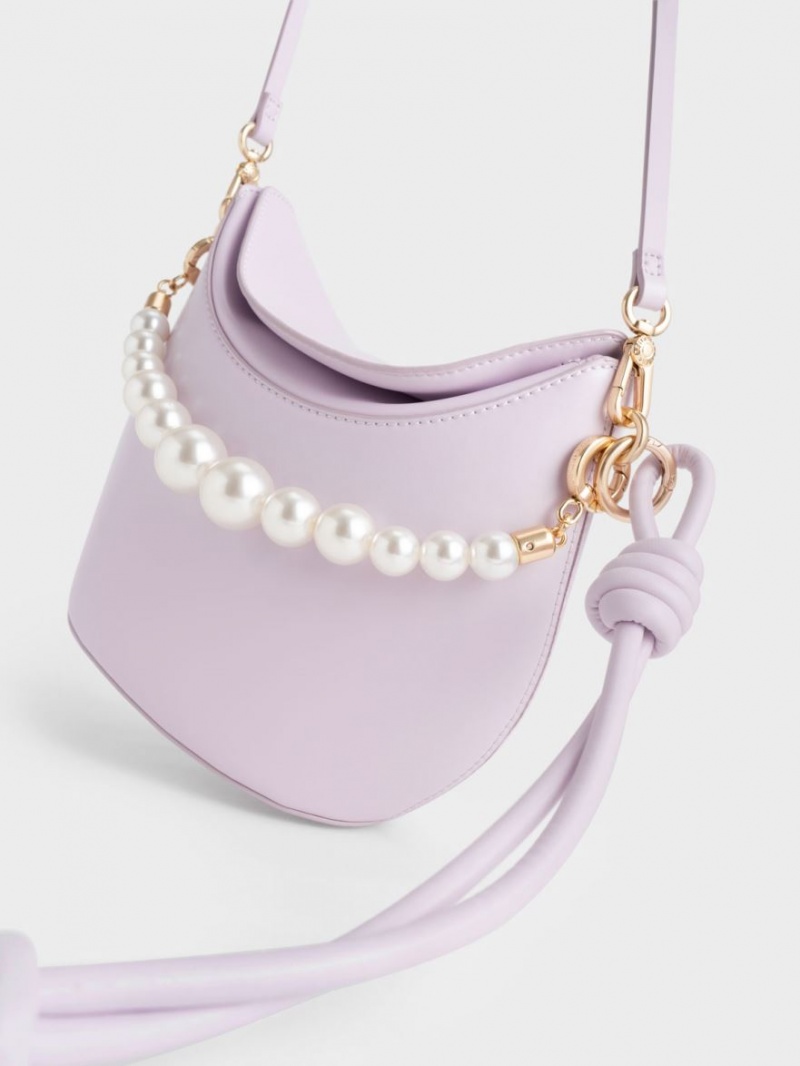 Charles & Keith Bead-Embellished Knotted Håndveske Lilla | LKUBA2851