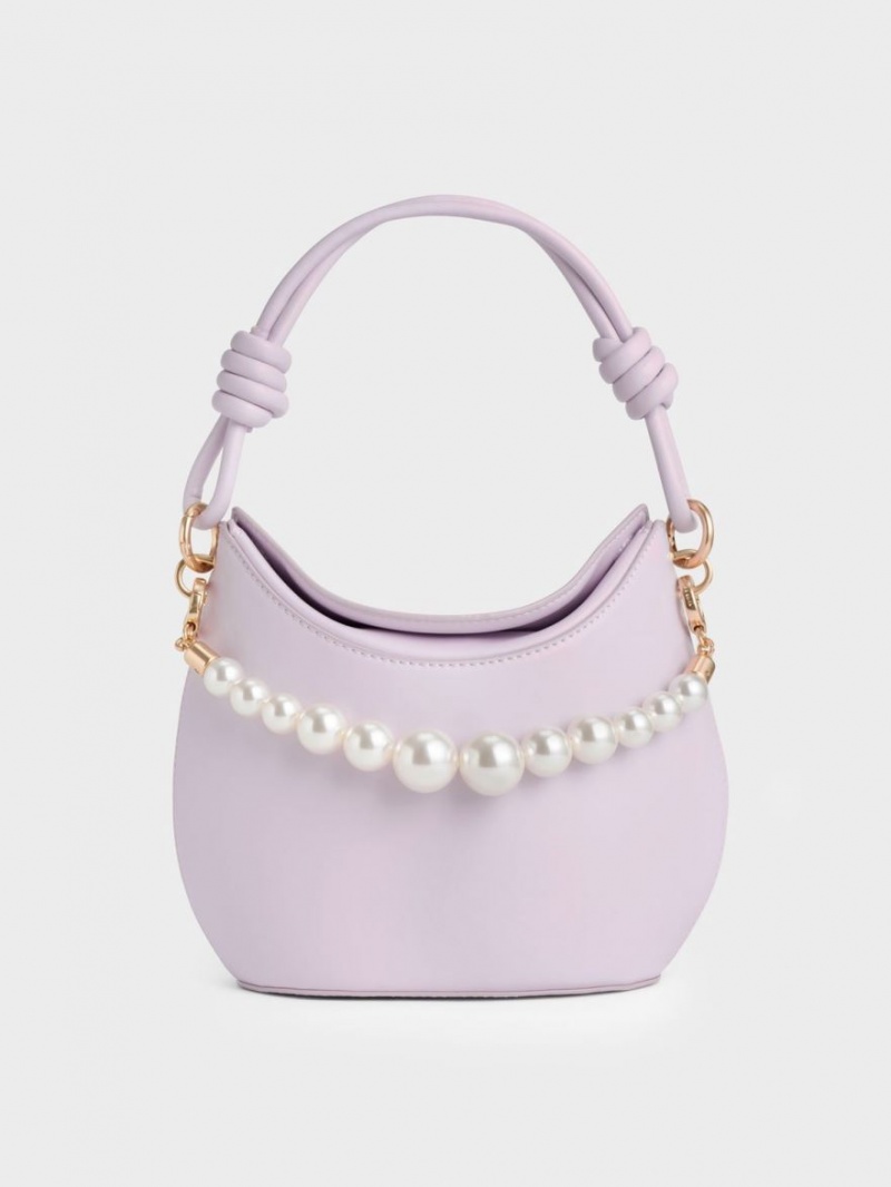 Charles & Keith Bead-Embellished Knotted Håndveske Lilla | LKUBA2851