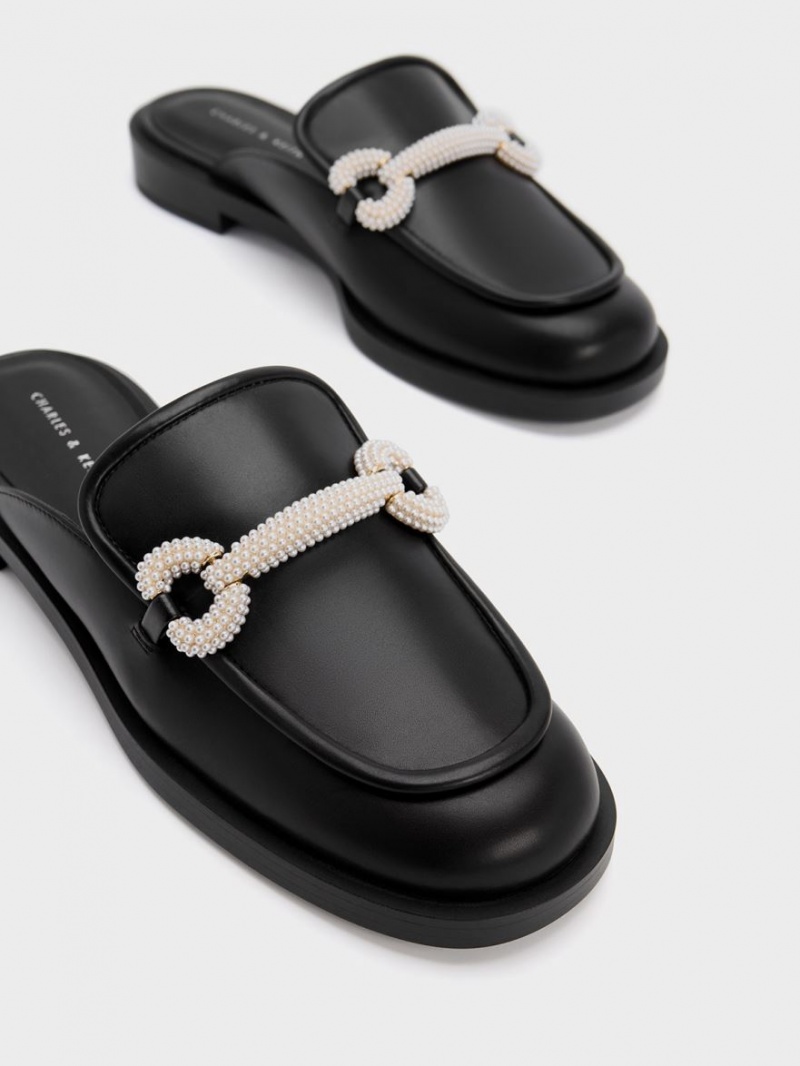 Charles & Keith Beaded Accent Loafer Mules Sko Svarte | AQBEM8320