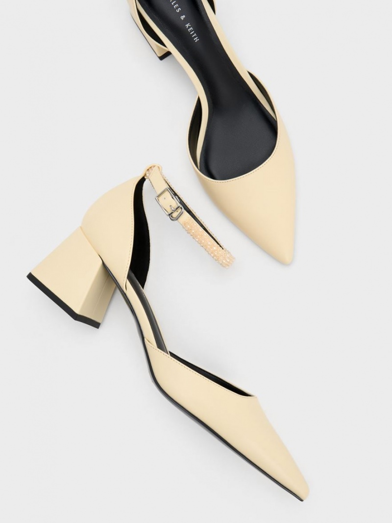 Charles & Keith Beaded Ankle-Reima D'Orsay Pumps Gul | VQBNJ8764