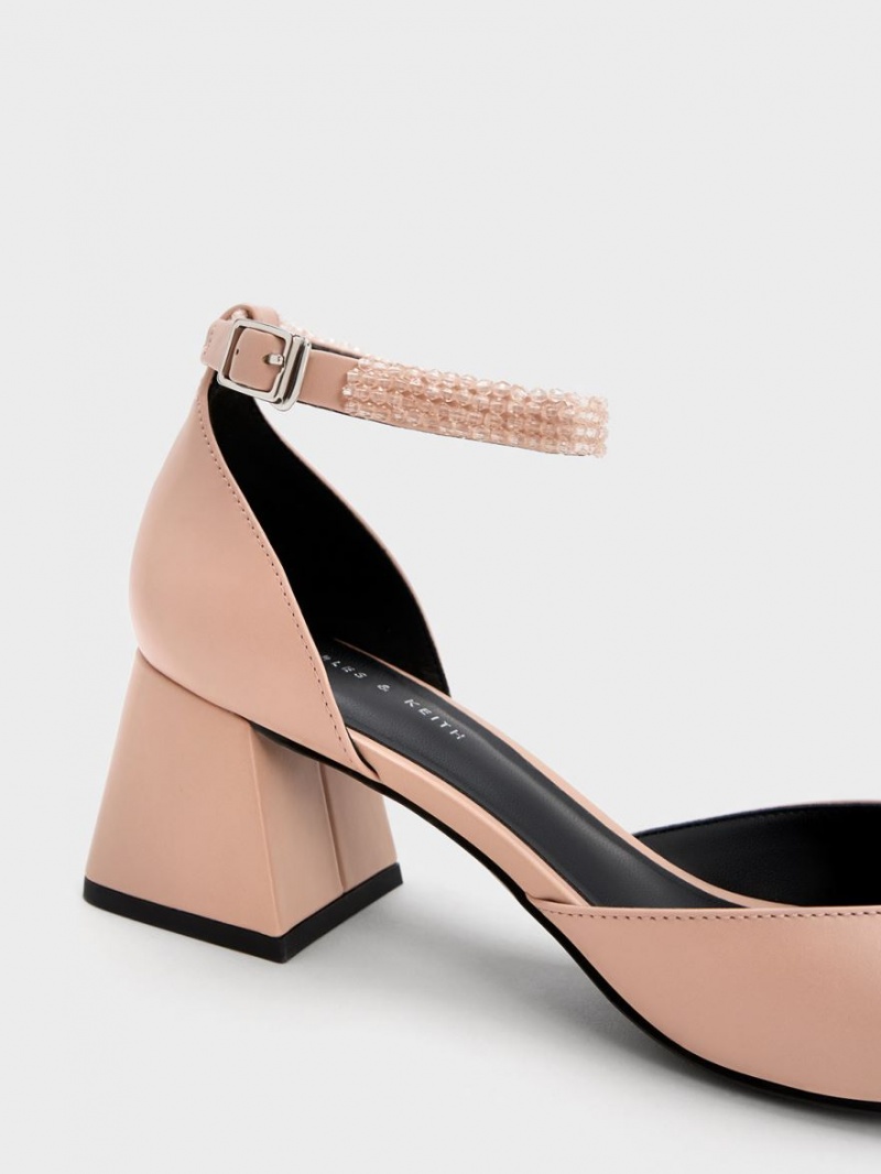 Charles & Keith Beaded Ankle-Reima D'Orsay Pumps Beige | ISFWN7851