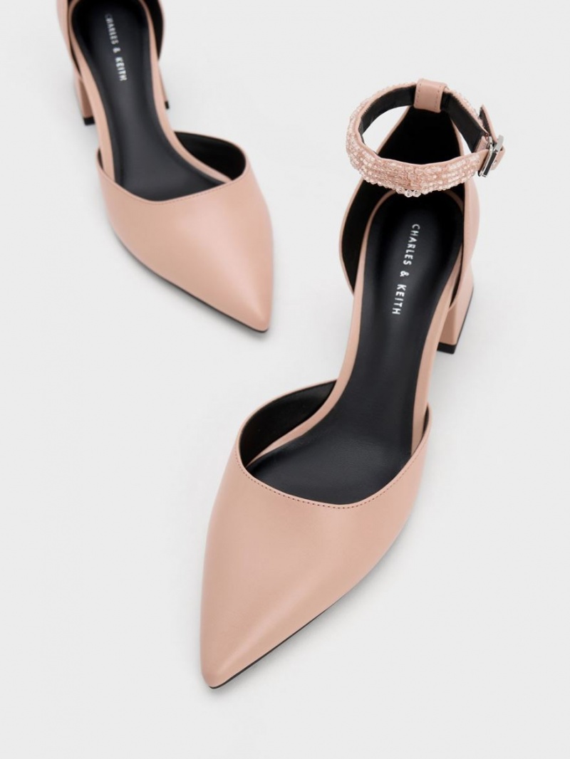 Charles & Keith Beaded Ankle-Reima D'Orsay Pumps Beige | ISFWN7851