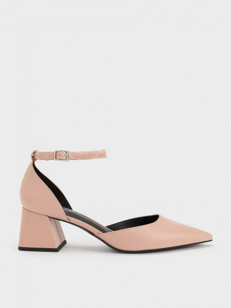 Charles & Keith Beaded Ankle-Reima D\'Orsay Pumps Beige | ISFWN7851