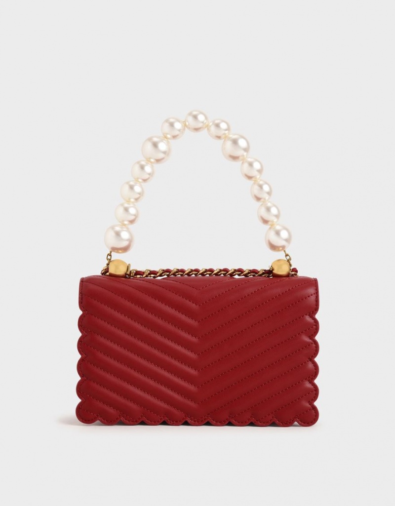 Charles & Keith Beaded Handle Crossbody Veske Rød | HSQJO0318