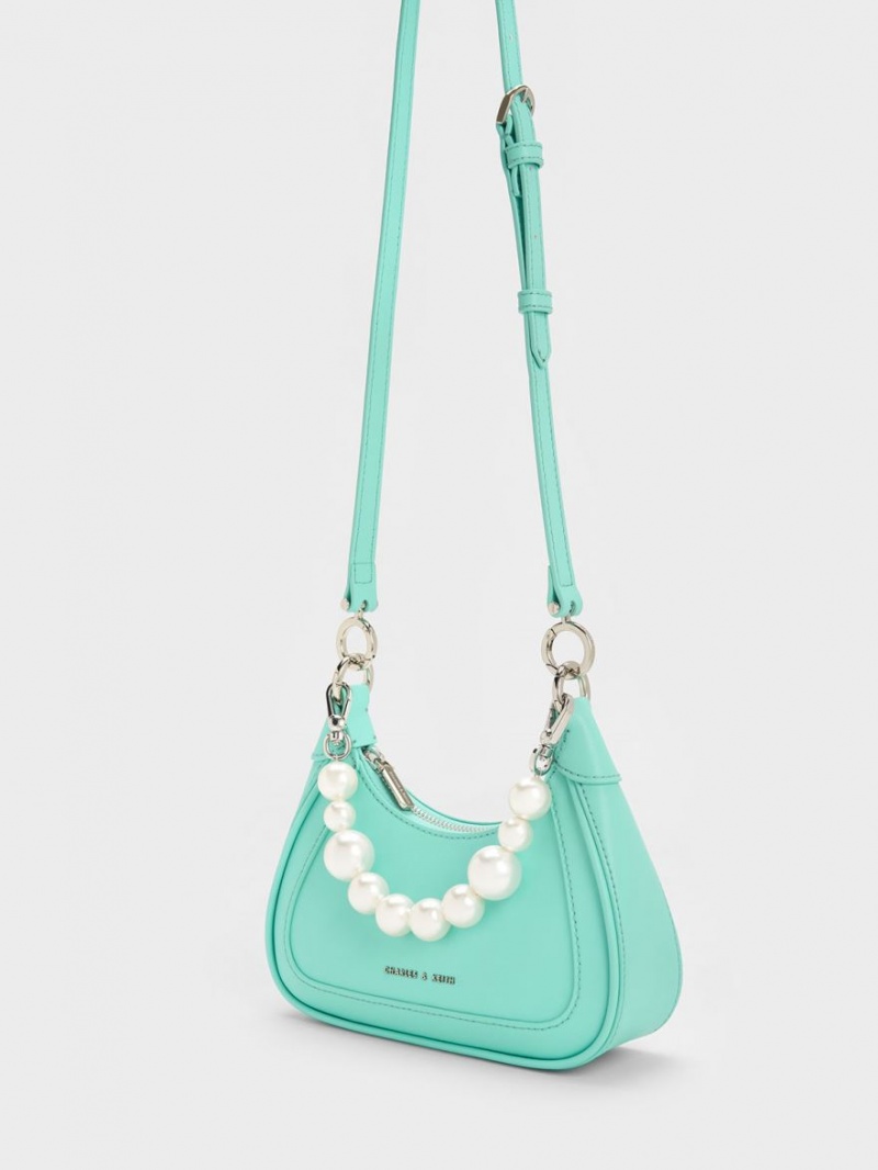 Charles & Keith Beaded Handle Hobo Veske Turkis | NQXYZ6187