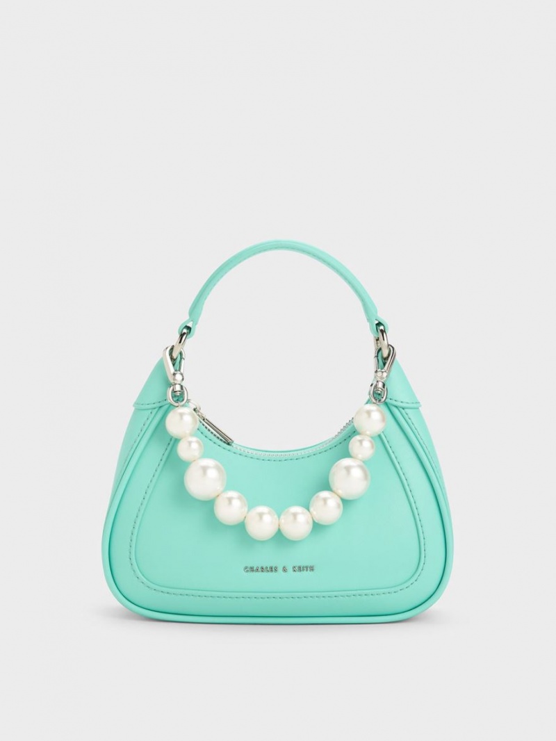 Charles & Keith Beaded Handle Hobo Veske Turkis | NQXYZ6187