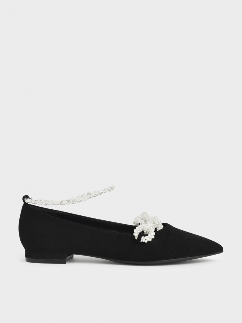 Charles & Keith Beaded Mary Jane Flate Sko Svarte | GNFBY4786