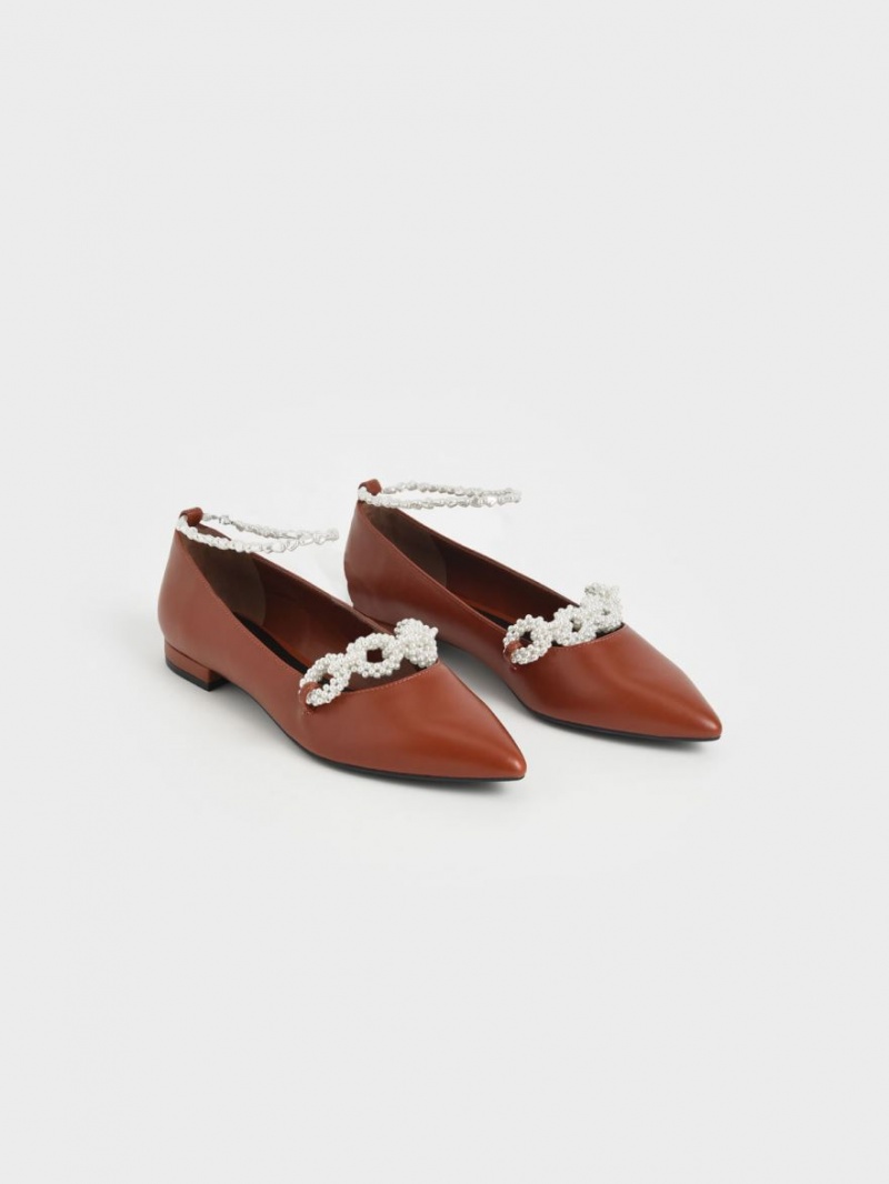 Charles & Keith Beaded Mary Jane Flate Sko Brune | GZYCR5349