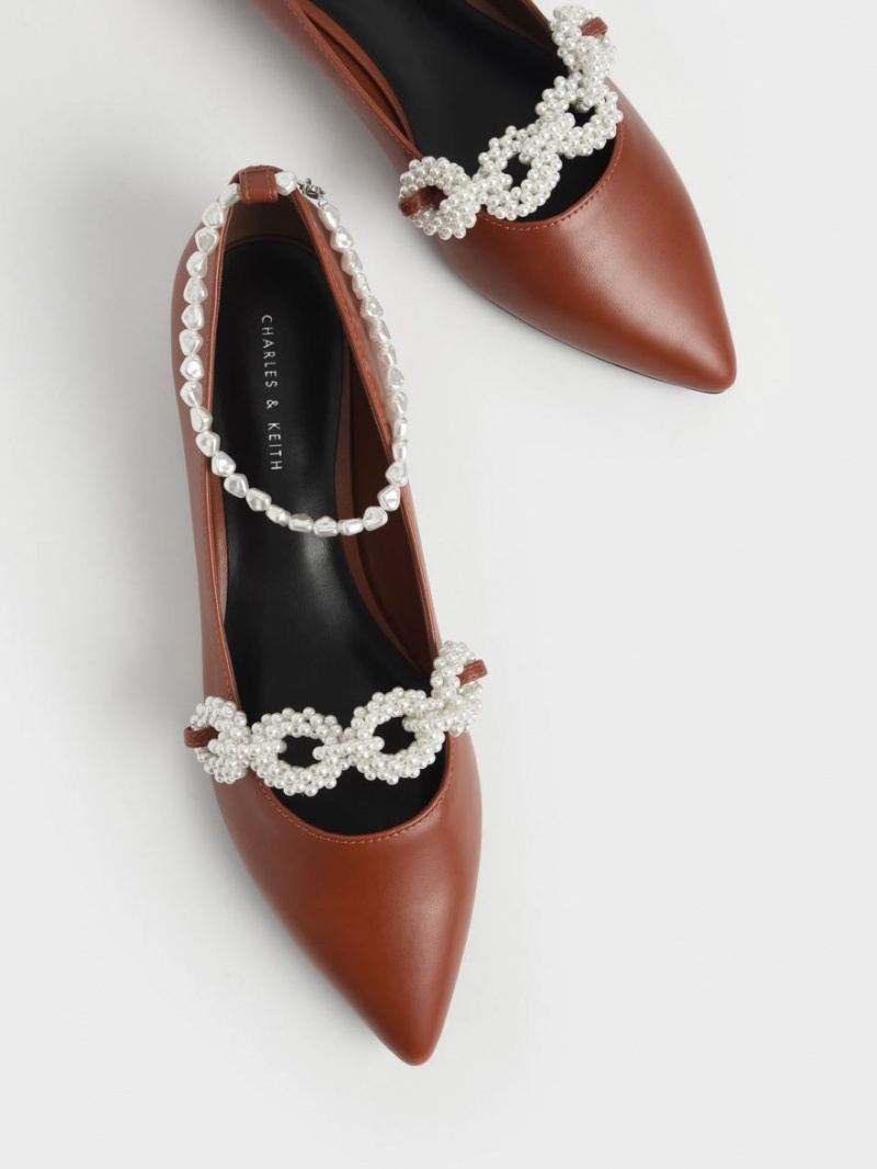 Charles & Keith Beaded Mary Jane Flate Sko Brune | GZYCR5349