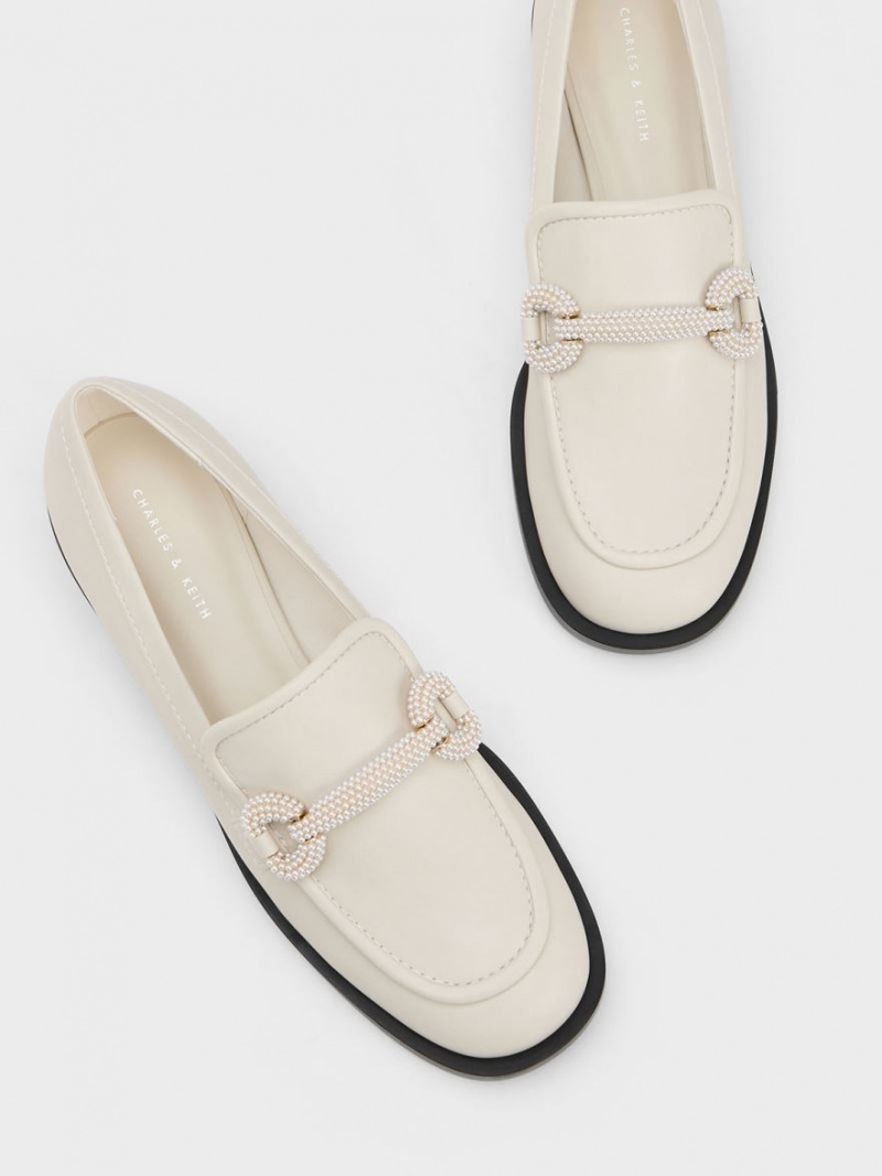 Charles & Keith Beaded Reima Loafers Pisket Krem | IRGOW6087