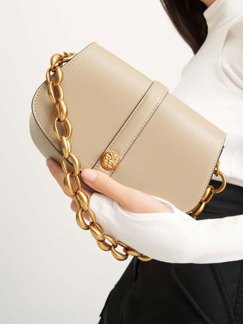 Charles & Keith Blair Chain Handle Skulderveske Beige | AKCOB2453