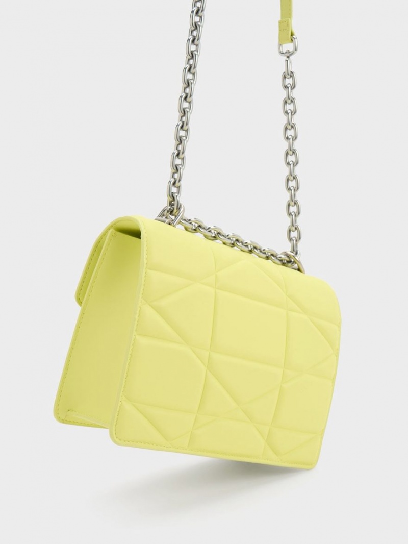 Charles & Keith Blanche Chevron Chain Håndveske Gul | EYGHS1504