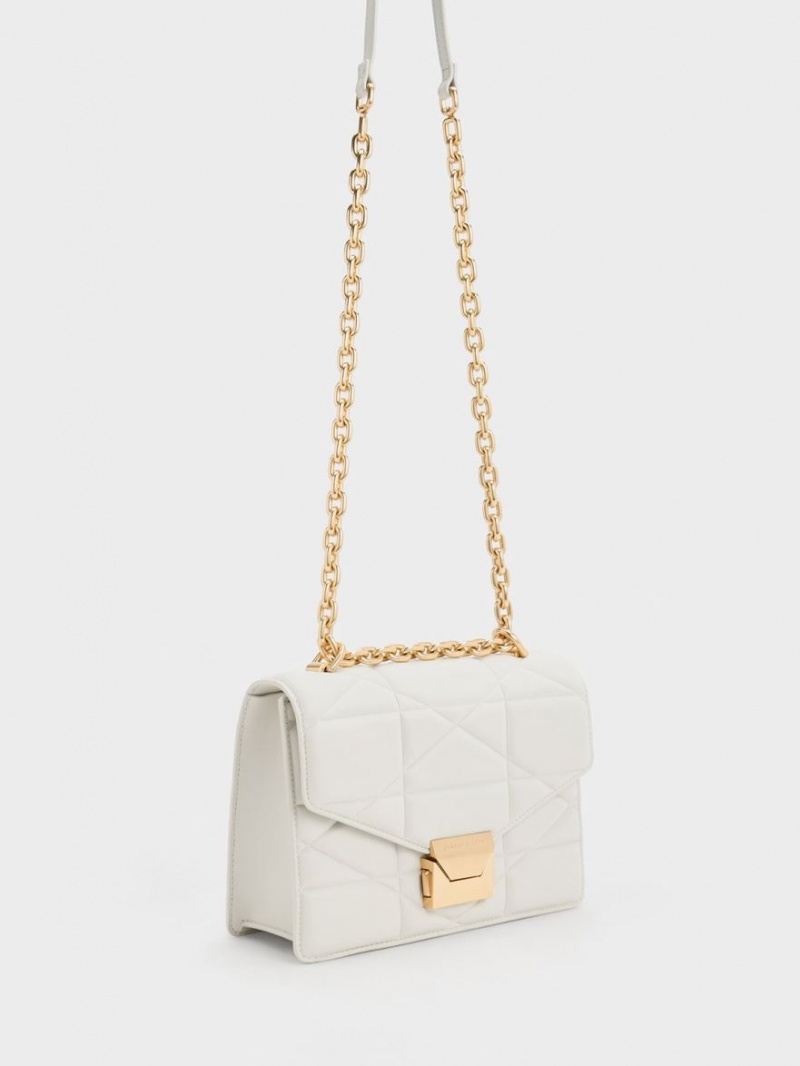 Charles & Keith Blanche Chevron Chain Håndveske Hvite | FCVQS6810