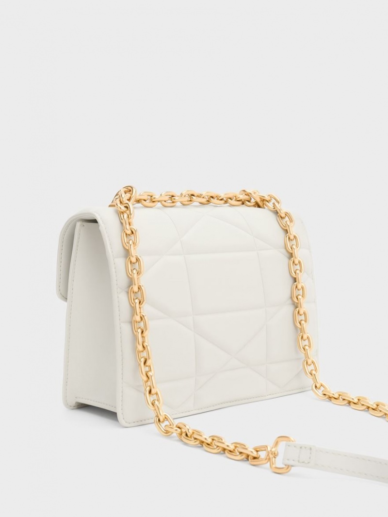 Charles & Keith Blanche Chevron Chain Håndveske Hvite | FCVQS6810