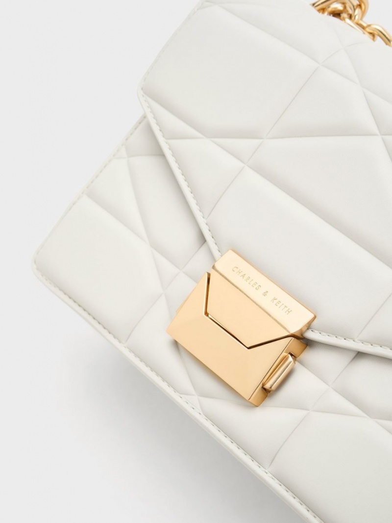 Charles & Keith Blanche Chevron Chain Håndveske Hvite | FCVQS6810