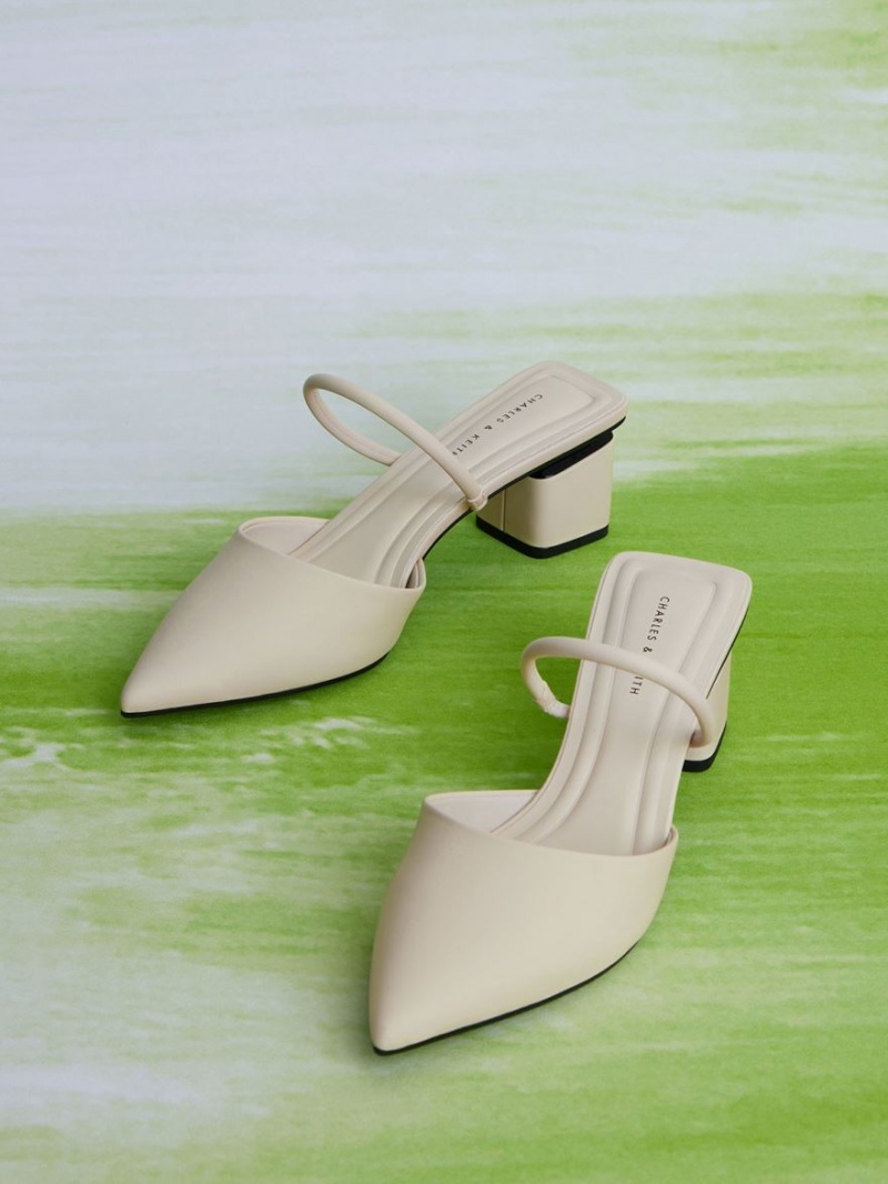 Charles & Keith Block Heel Mules Sko Hvite | NXKFW6190