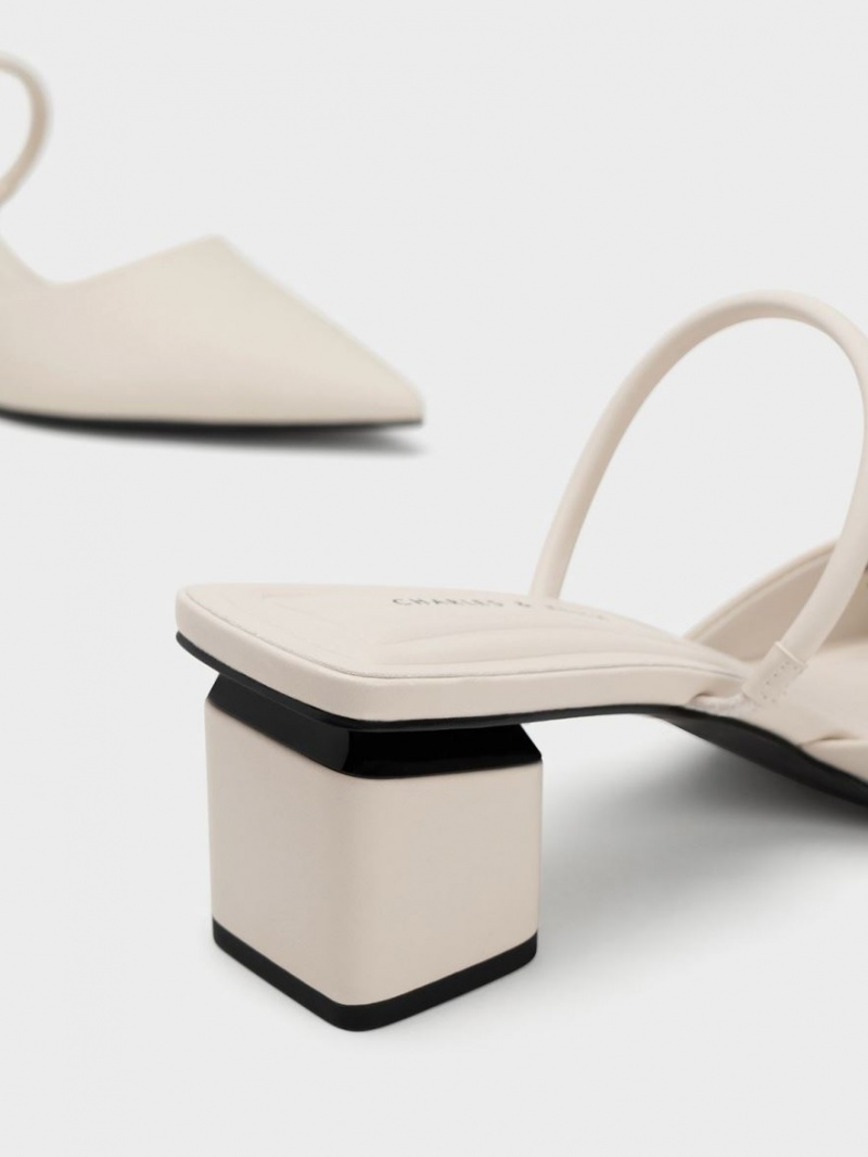 Charles & Keith Block Heel Mules Sko Hvite | NXKFW6190