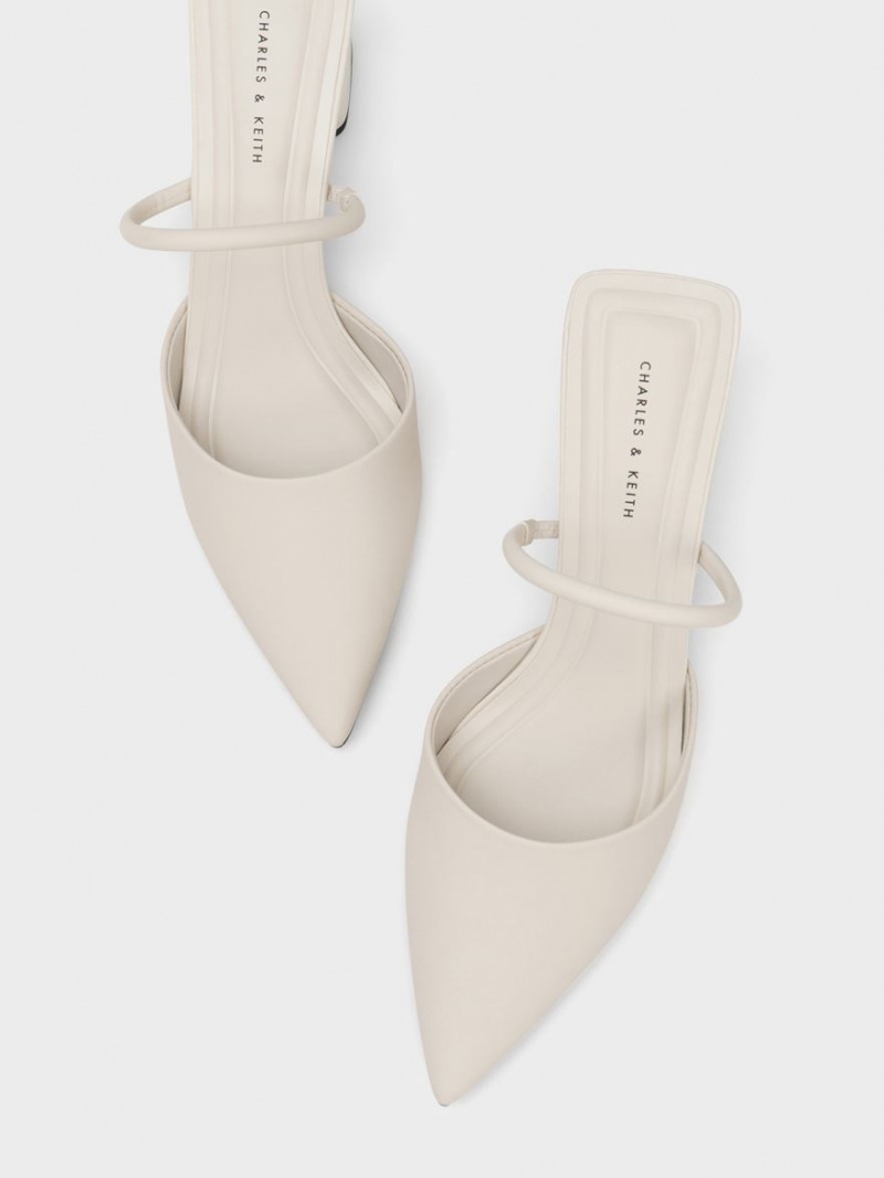 Charles & Keith Block Heel Mules Sko Hvite | NXKFW6190