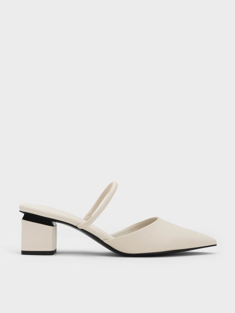 Charles & Keith Block Heel Mules Sko Hvite | NXKFW6190