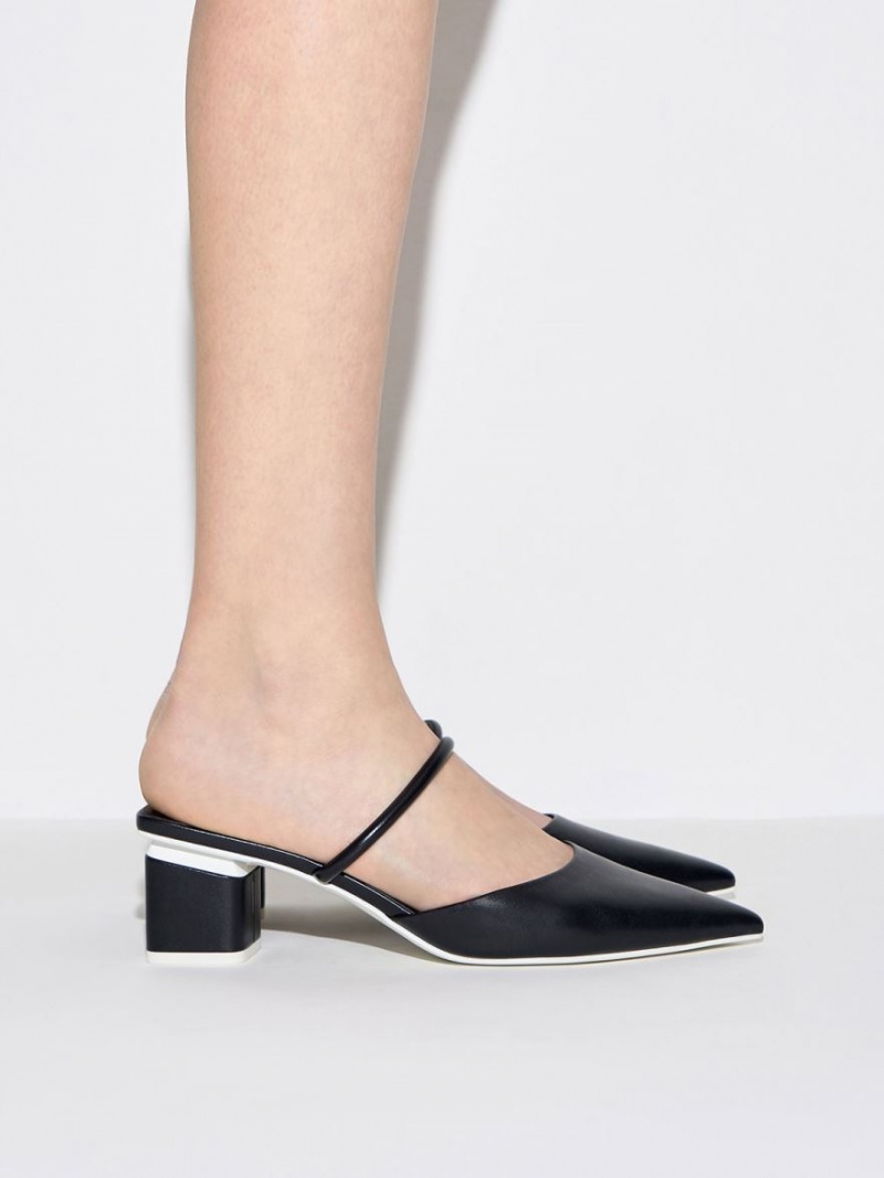 Charles & Keith Block Heel Mules Sko Svarte | UOGIL1458