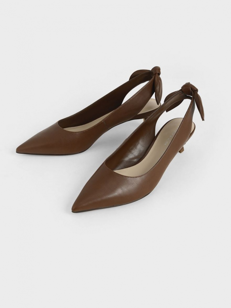 Charles & Keith Bow Slingback Pumps Brune | FHBMJ2790