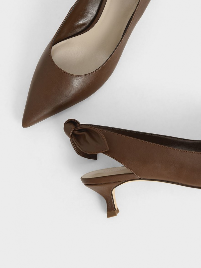 Charles & Keith Bow Slingback Pumps Brune | FHBMJ2790