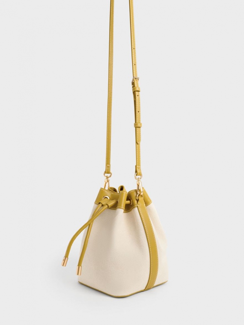 Charles & Keith Braided-Handle Drawstring Bøtteposer Sennepsgul | UVTLZ9046