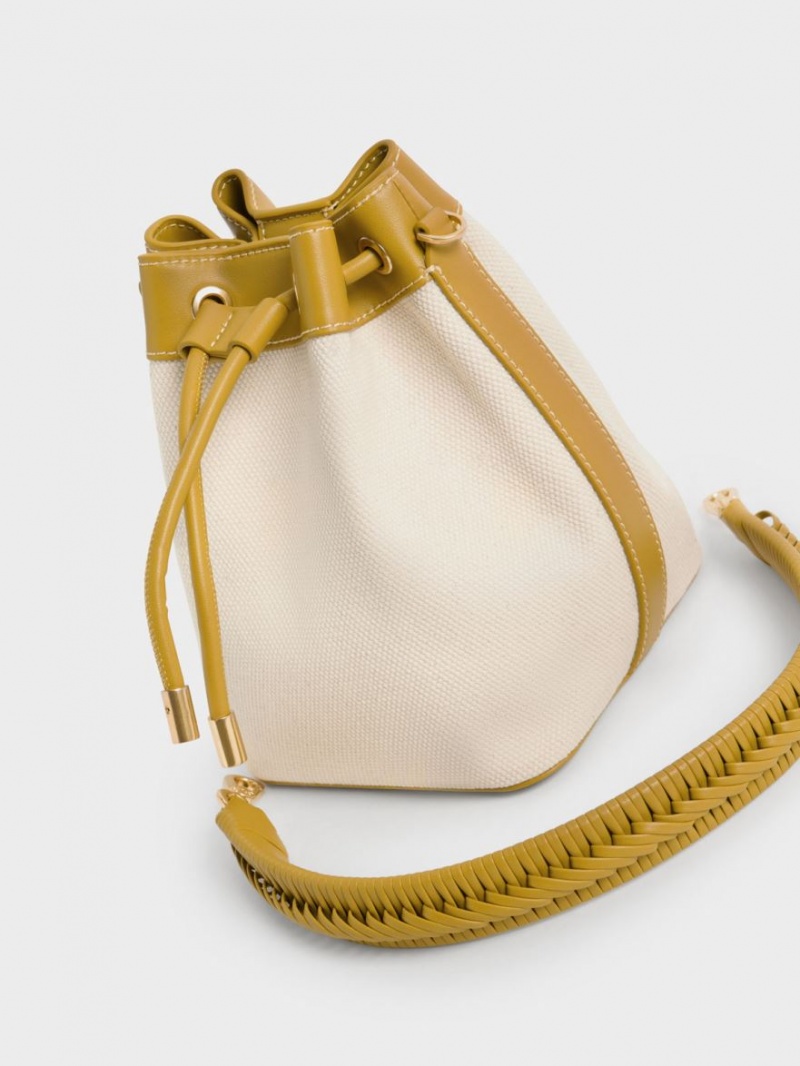 Charles & Keith Braided-Handle Drawstring Bøtteposer Sennepsgul | UVTLZ9046