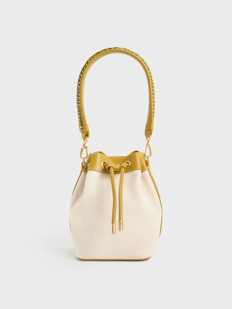 Charles & Keith Braided-Handle Drawstring Bøtteposer Sennepsgul | UVTLZ9046