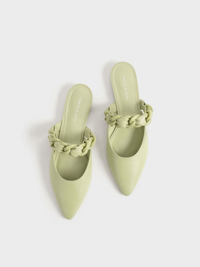 Charles & Keith Braided Chain-Link Flate Mules Sko Grønn | HBWCS0584